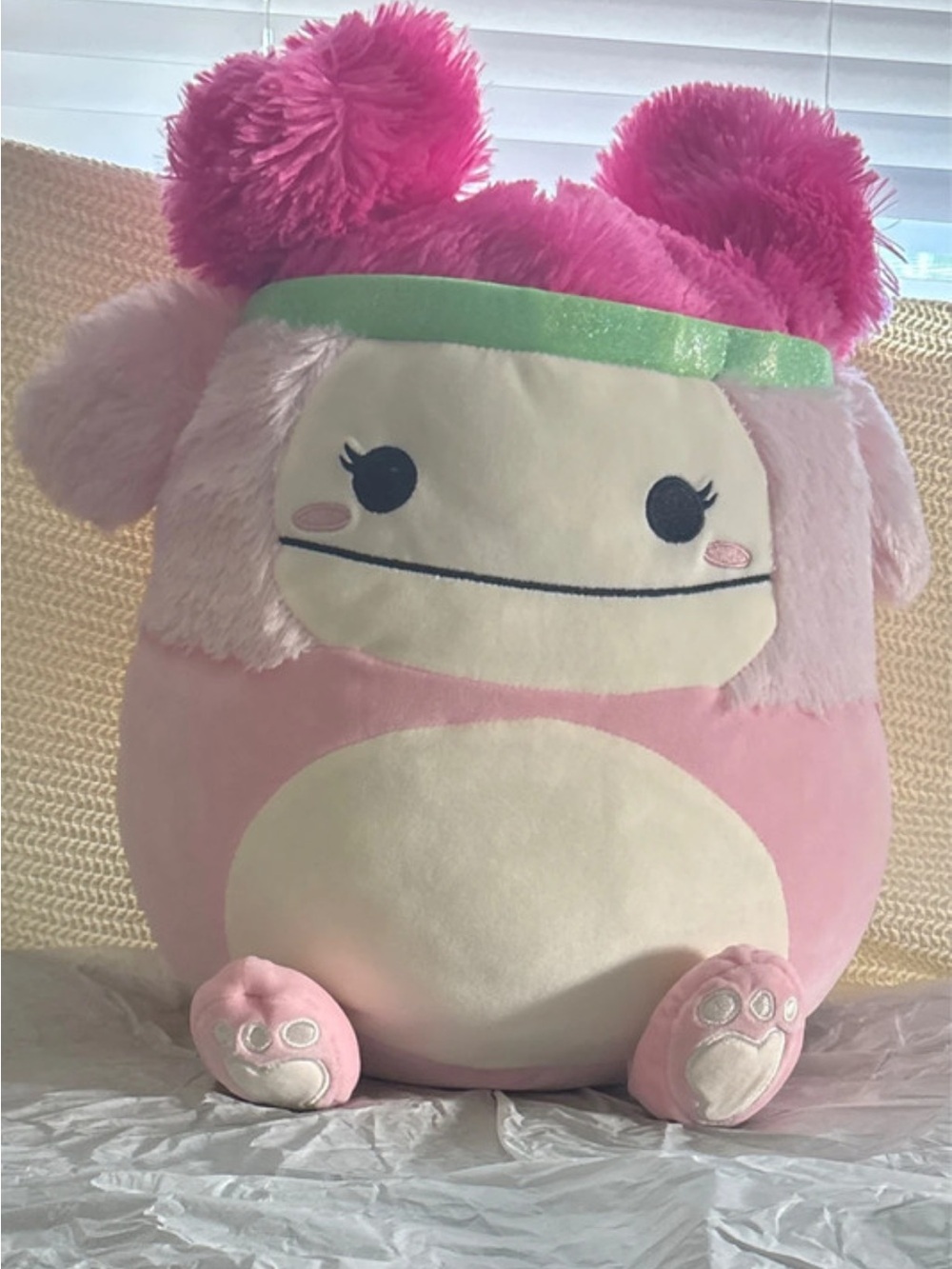 Squishmallows Pink Plush Pet Comfort Toy with Green Headband